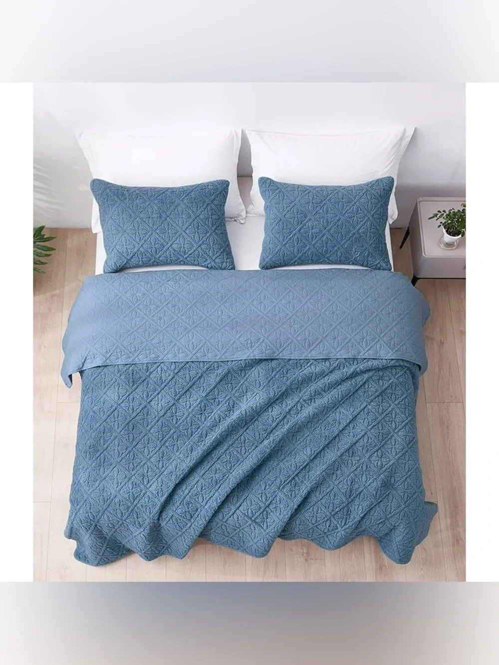 Blue Quilted sherpa king 3 piece Bedspread Set